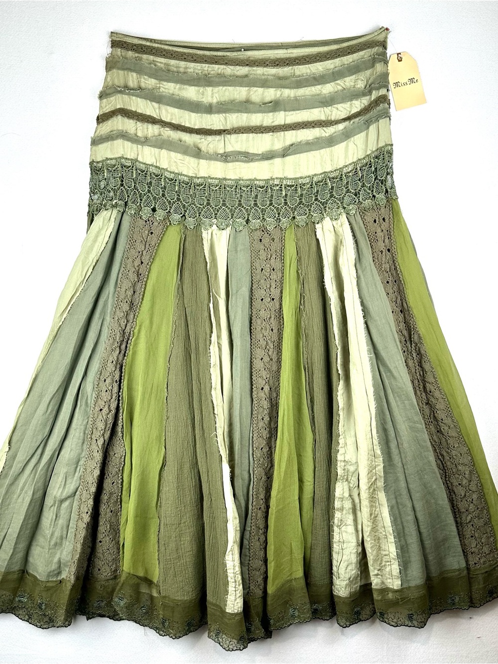 Miss Me Vintage Mixed Media Maxi Skirt Silk Cotton Lace Crochet Boho Cottagecore
